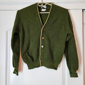 Vintage Cardigan Sweater Medium Wool Mohair Green Button 50s 70s Mod Robinsons